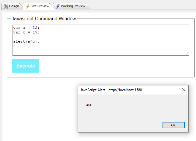 JS Command Window executing a simple script